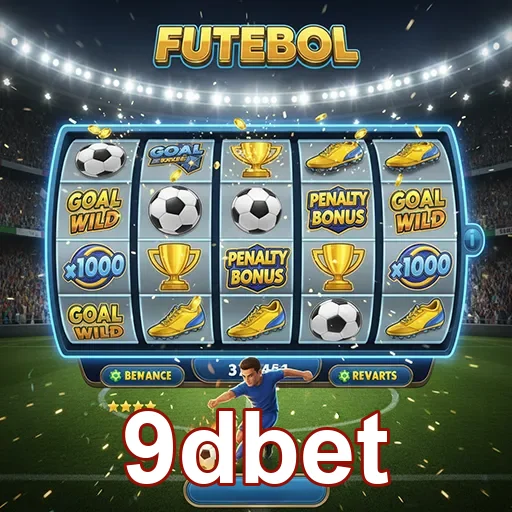 Imagem do jogo de slot de futebol da 9dbet, mostrando símbolos e temas relacionados ao esporte.